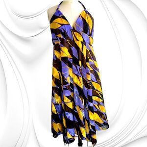 Geometric gold purple brown halter dress